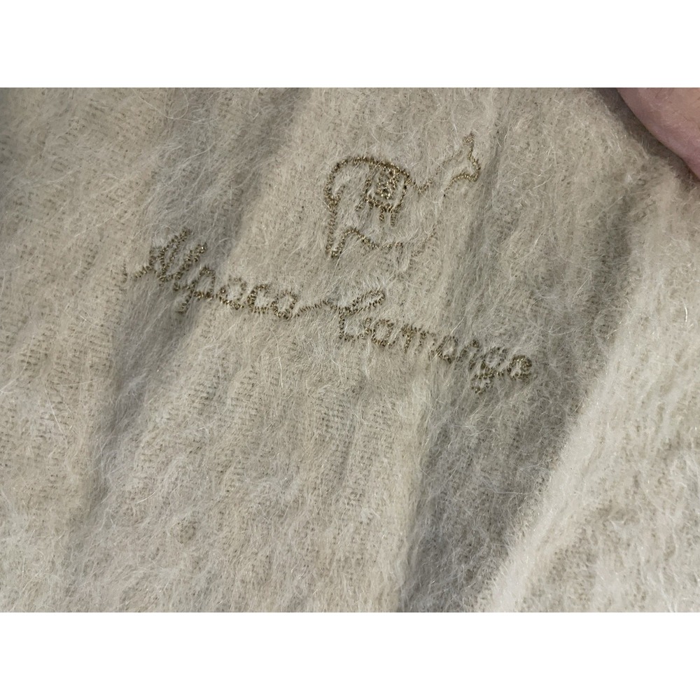 Alpaca Camargo Very Soft Ivory Fringe   76x9" Scarf Wrap Cozy Peruvian Wool EUC‎